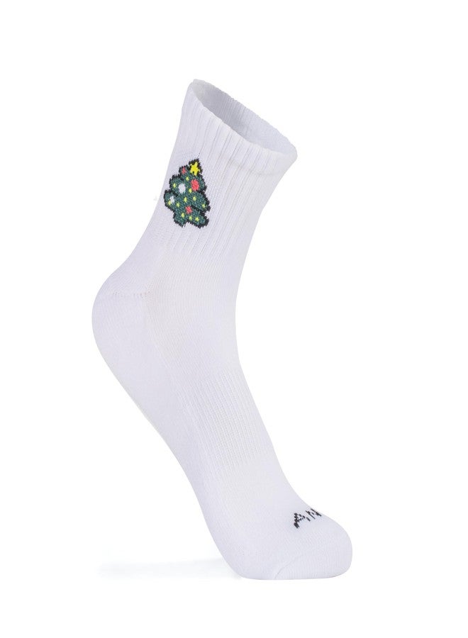 ANT21T Christmas Pattern Crew Socks, White Cotton Blend, 3 Pairs, Antrop (US, Numeric, 9, 11, Regular, Regular, Christmas) - Image 4
